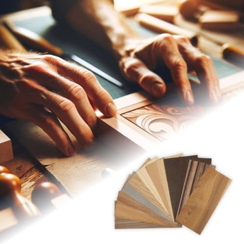 Kontrasti Furnier Set für Intarsien / 12 Holzarten x 24 Blatt Holzfurnier, fertig zum Basteln, Gestalten, Modellbau, restaurierung Holz DIY