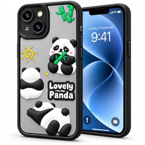 SQUIF for iPhone 14 Back Case Cover with 3D Panda Design Soft Silicone | Shockproof & Full Camera Lens Protective | Cute Design (Black)