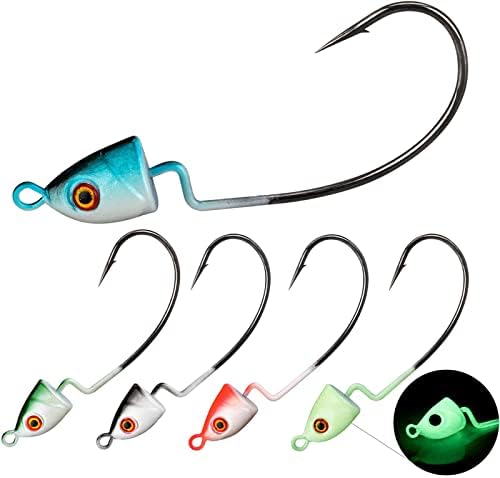 THKFISH Jig Heads Swimbait Jig Fishing Hooks Jig Heads for Bass Fishing Texas Rig Hooks Five Colors 1/2oz 10pcs