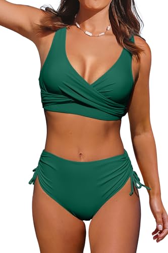 Beachsissi Damen Hoch taillierte Badeanzüge Criss Cross Drawstring Side...