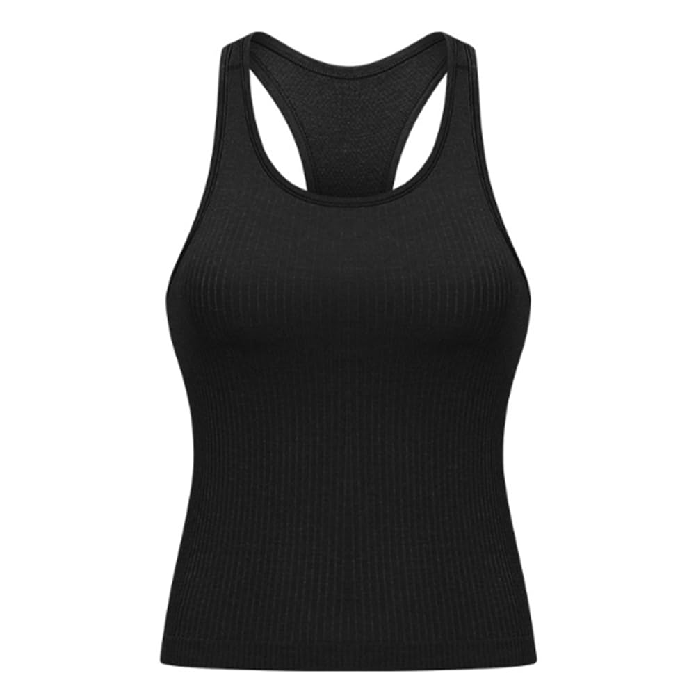 XYFfybhsd Workout Tank Tops for Women Racerback Athletic Yoga Sports Shirts with Built in Bra(Black,12)
