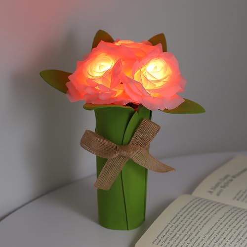 Image of Pink Rose Flower Lamp Gifts for Mom Womens Wife Friends Her Christmas Anniversary Valentines Mothers Birthday Gifts, Perfect Ideal for Bedroom Bar Coffee Shop Light Lamp Decor Ambiance Charming Gifts