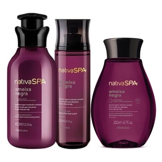 Kit combo Nativa Spa Ameixa Negra: Body Splash 200ml + Loção Hidratante Corporal 400ml + Óleo Corporal 200ml