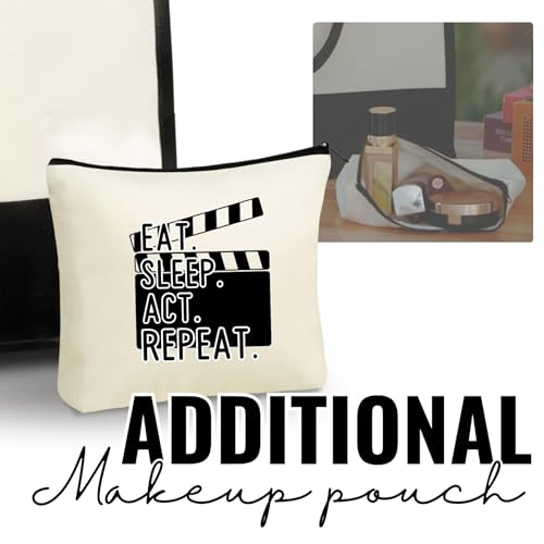 Image of InnoBeta Theater Gifts for Women, Eat Sleep Act Repeat, Canvas Tote Bag for Actress, Daughters, Friends, Coworkers, Bag with Top Zipper Closure and Shoulder Strap for Birthday