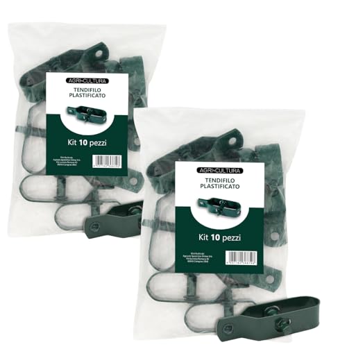 AGRI-CULTURA® | Tendifilo in Metallo Plastificato Verde – 2 Set da 10 Pezzi | Ideale per Recinzioni, Stendibiancheria, Pali da Giardino | Prodotto in Italia