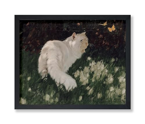 Poster Master Vintage White Cat and Butterflies Poster - Retro