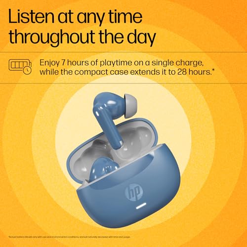 Image of HP H150 Wireless Earbuds, Bluetooth connectivity, Digital Active Noise Cancelation, 7 Hours of Playtime, Fingerprint Touch, IPX3 Water-Resistant Design, 1-Year Limited Warranty, Blue, A20QBAA