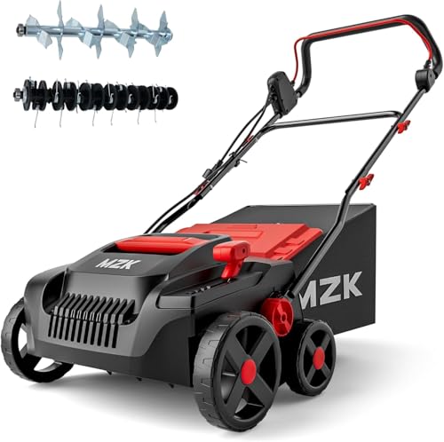 MZK 38 cm Elektro-Vertikutierer und Rasenlüfter 2-in-1 mit 5-stufiger Höhenverstellung, 45L Fangkorb, leistungsstarker 3700 U/min Motor, für einen gesunden und gepflegten Rasen