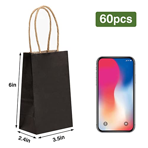 Moretoes 60Pcs Small Black Kraft Paper Bags 6 X 3.5 X 2.4 Inches Mini Gift Bags With Handles Bulk Party Favor Bags Candy Bags #TOP1
