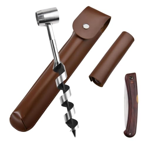 10.4" Extended Silver Hand Auger Drill with Folding Saw, Heavy Duty Scotch Eye Wood Auger & Survival Saw Combo in PU Leather Sheath for Bushcraft, Camping & Woodworking image 5