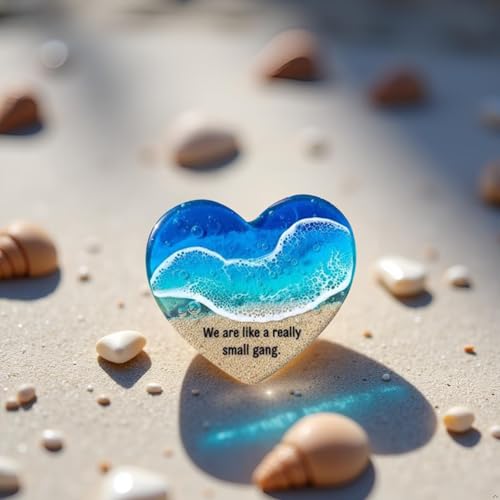 Ocean Pocket Heart, Handmade Natural Sea Glass Ornament, Mini Cute Beach-Themed Glass Gifts for Friends and Ocean Lovers Coastal Décor, 1.97'' (We are Like a Really Small Gang)