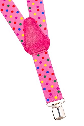 Olata Kinder Hosenträger mit Vielzahl von Mustern | Elastische Y-Hosenträger (1-5 Jahre) – 2,5 cm. Polka Dot (Rosa)