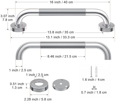 Chrome Shower Grab Bar 16 Inch, Munzong Stainless Steel Handicap Grab Bar - 1