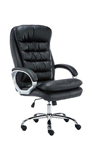 CLP Silla De Oficina Vancouver XXL En Simil Cuero & Regulable En Altura I Silla De Escritorio Ergonómica & con Ruedas, Color:Negro