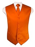 Guytalk Mens Solid Tuxedo Suit Vest, Tie and Hanky Set(30 Colors) Orange