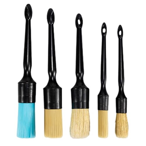 Cepillo para detalles de coche – Cepillo para limpieza de huecos de coche | 5 cepillos para detalles de coche Boars Hair Car Detailing Brushes, sin arañazos, para rejillas de ventilación, asientos de