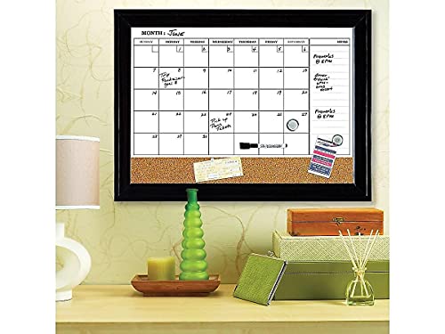 Quartet Combination Magnetic Whiteboard Calendar & Corkboard, 17" x 23" Combo Dry Erase White Board & Cork Bulletin Board, Message Board, Black Frame (79275) - Thumbnail 2
