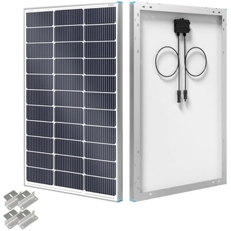 Renogy N-Type 100 Watt Solar Panel with Mounting Z Brackets، 16BB 100W Solar Panel 12V، 25٪ شاحن طاقة PV عالي الكفاءة لـ RV Camper Marine Home Rooftop Off-Grid