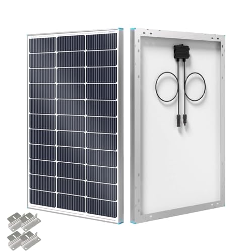 Renogy N-Type 100 Watt Solar Panel with Mounting Z Brackets, 16BB 100W Solar Panel 12V, 25% High Efficiency PV Module Power Charger for RV Camper Marine Home Rooftop Off-Grid 100W N-Type Pan