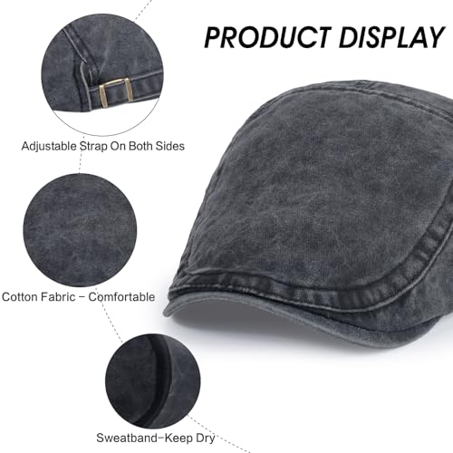 Image of 3Pcs Men's Newsboy Caps Cotton Cooling Hat Adjustable Flat Cap for Men