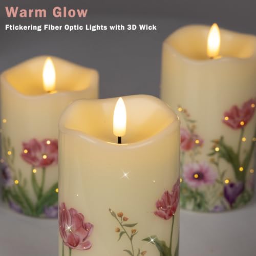 Image of Christmas Flameless Flickering LED Candles,Battery Operated Music Candle with Rotating Santa Claus,3D Wick Pillar Candles Set of 2,for Decorations Indoor (Spring2)