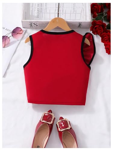 Image of OYOANGLE Girl's Pearl Beaded Asymmetrical Tank Top Ruffle Trim Sleeveless Crop Tops