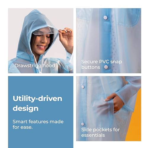 Image of Lifelong Women's Raincoat | 100% Waterproof | Lightweight One-Piece Girls Raincoat With Hood, Side Pocket, Snap Buttons | Portable Travel Raincoat For Hiking, Trekking, Camping (M, Sky Blue)