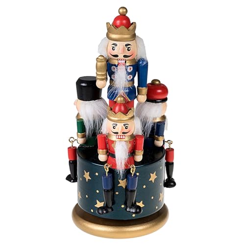 Caja de música de Navidad con decoración de figuras de cascanueces de madera 7