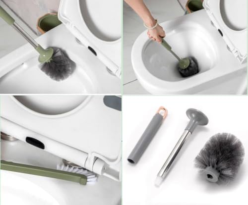 Image of 4 In 1 Toilet Cleaning Brush And Holder Set For Bathroom, Soft Silicone Bristle Toilet Brush, Removable Water Drawer, Ergonomic Long-Handled Toilet Brush (Silicon Brush), Grey