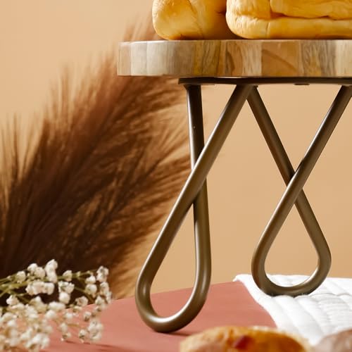 Image of CASADECOR Wooden Vintage Affair Decorative Pizza Pastry Cake Stand Pack of 1 (Golden, Diameter-8 Inch)