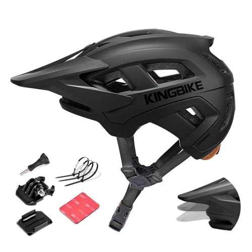 KINGBIKE Mountainbike-Helm Fahrradhelm für Erwachsene Professioneller E-MTB Helm mit Kamerahalterung & verstellbarem Visier NTA-8776-zertifizierter Helm für Herren Damen Jugendliche (Mattschwarz, M)