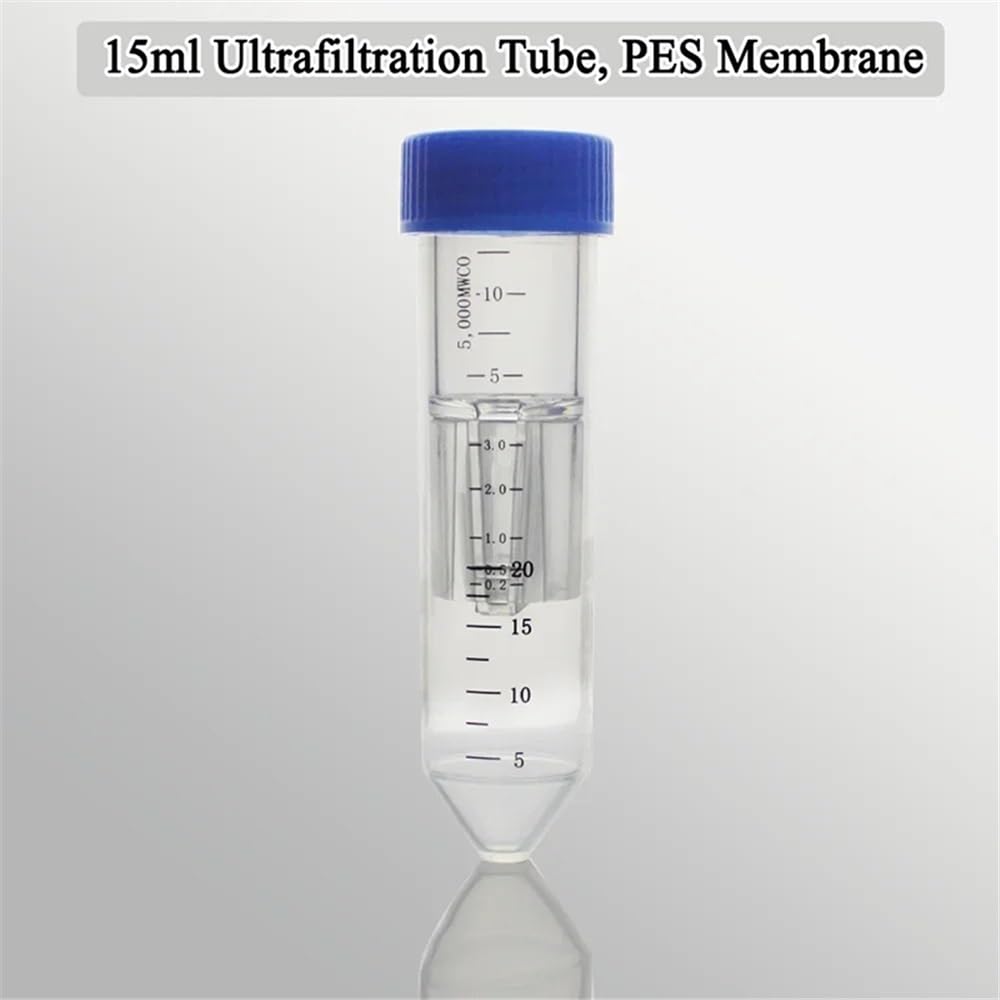 Cristalería de Laboratorio Tubo de ultrafiltración de 15 ml con membrana de PES de 10 kDa y 50 kDa, tubo exterior y tapa, filtro interior de PP.(15ml 5kDa 1piece)