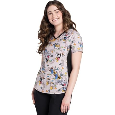 Tooniforms Women Scrubs Top V-Neck Print TF783, L, Goofy Giving Cover