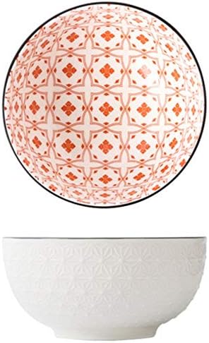 4.5 Inch Ceramic Embossed Noodle Bowls Pattern Relief Non-slip Rice Soup Tableware Restaurant Dessert Bowl(E)