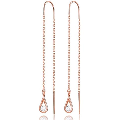 Gift for Christmas Esberry 18K Gold Plating 925 Sterling Silver CZ Hollow Teardrop Dangle Earrings Cubic Zirconia Circle Hypoallergenic Earrings Jewelry for Women and Girls (Rose Gold-1) Cover
