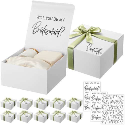 AmazingSpark 8 Sets Bridesmaid Proposal Boxes Will You Be My Bridesmaid Box Wedding Gift Boxes with Lids Name Maid Matron of Honor Proposal Box for Wedding Party Favors (Classic Sage Green)