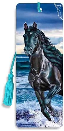 3D Bookmarks with Tassel | Black Stallion | Lenticular Cute & Cool Bookmark for Women, Men, Girls, Boys & Kids | Funny & Unique Book Separator & Markers | Inspirational Nature & Animals