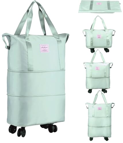 Image of Rolling Duffle Bag with Wheels, Expandable Foldable Travel Duffle Bag with Telescopic Handle, Portable Wheeled Luggage Bag for Travel, Lightweight Foldable Suitcase Bag for Men & Women (Bule)