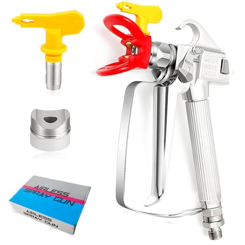 QWORK Pistola Rociadora Sin Aire Con Boquilla 517 Y Asiento – Compatible Con Graco, Wagner Y Titan, 3600 PSI (250 Bar) Para Pintura De Paredes, Muebles Y Barandillas