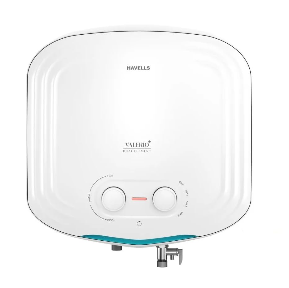 Image of Havells Valerio+ 15L Convertible Storage Water Heater (Geyser) | Dual Heating Element | 3-in-1 Convertible Modes | Feroglas Coated Tank | Whirlflow Technology | White & Blue