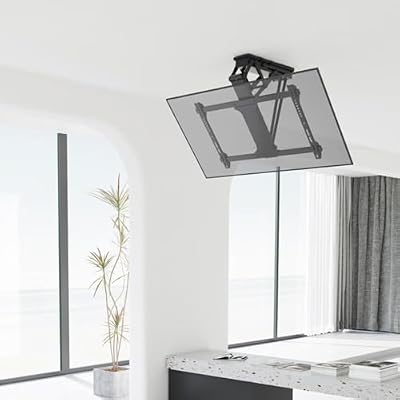 UIYTJRT Adjustable Ceiling TV Mount Bracket, Motorized TV Bracket, 0-75° Downward Flip, ±90° Left/Right Rotation Electric TV Lift, TV Wall Brackets and Tilt Mount Brackets Fits 32-75 Inch TVs,