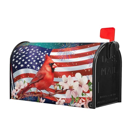 Image of July 4th America Flag Patriotic Mailbox Covers Magnetic Standard Size 21 inchx18 inch Summer Floral Bird Mail Box Wraps USA Memorial Day Post Letter Box Covers Home Garden Yard Decor for Independece Day