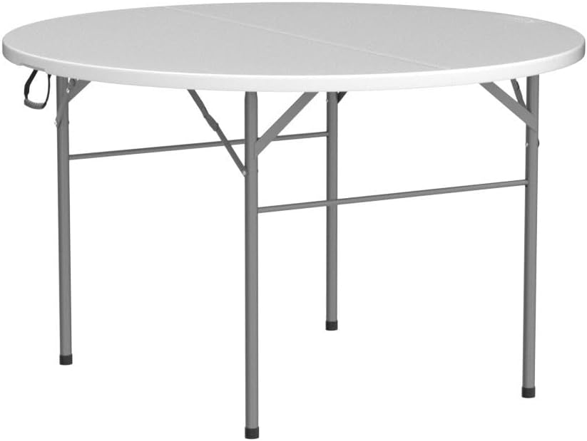 VINGLI White 48" Round Bi-Folding Commercial Table, 4 Feet Portable Plastic Dining Card Table for Kitchen or Outdoor Party Wedding Event, 1-Pack