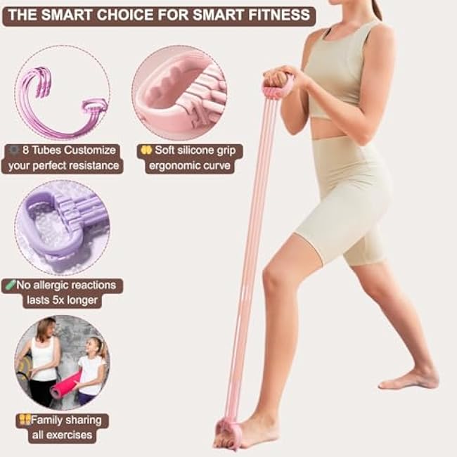 Adjustable 8 Tube Premium Silicone Resistance Bands with Handles - 15-120lbs Adjustable Exercise Bands for Home Gym&Travel Fitness, Strength Training, Physical Therapy, Yoga & Full Body Workout