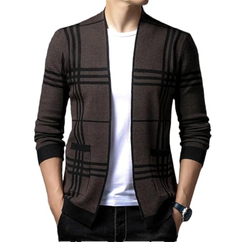 Men's Casual Knitted Cardigan Stripe Straight Print Warm Button Fashion Men's Clothes