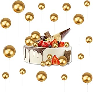 Round Ball Cake Topper,40 Pcs Round Gold Foam Mini Balloons Cupcake Toppers, Craft DIY Bakeware Decorating Tools for Birthday Party Wedding Supplies Baby Shower Gold Cake Decorations