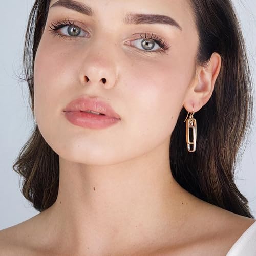 POMINA Lightweight Geometric Gold Silver Two Tone Hammered Dangle Drop Earrings Linked Circle Rectangle Oval Trendy Fashion Dangling Earrings for Women2