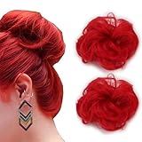LaLuLoLi 2pcs/pack Mode Rote Farbe Synthetische Haar Bun Erweiterungen Chaotische Haar Scrunchies Wellige Haarstücke Donut Updo Pferdeschwanz für Frauen Mädchen #1664