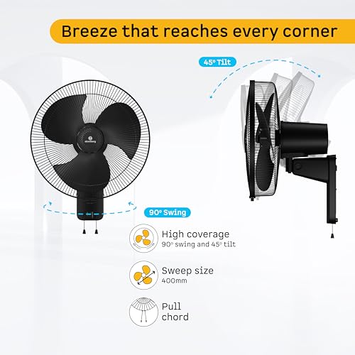 Image of atomberg SilenceAire Hi-Speed 400mm Wall Fan| Energy saving | Ideal for Home & Office| Silent BLDC Wall Fan| 60W | Remote with Oscillation, Timer, Sleep | 2 Years Warranty (Midnight Black)