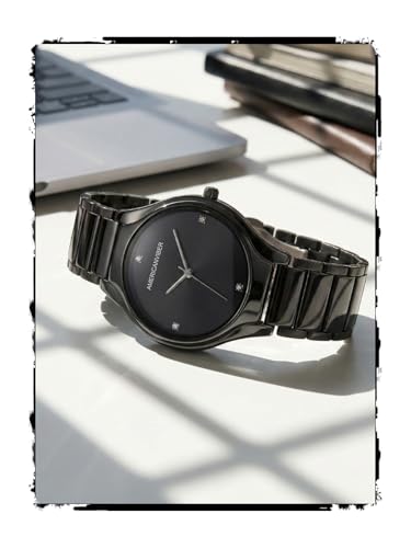 Image of AMERICANVIBER Men's Minimalist Watch, Silver Stainless Steel, White Dial with Crystal Accents, Analog Quartz Movement, Date Window For Men